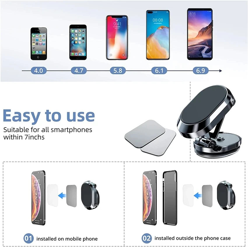 1080 Rotatable Magnetic Car Phone Holder: For iPhone & Samsung